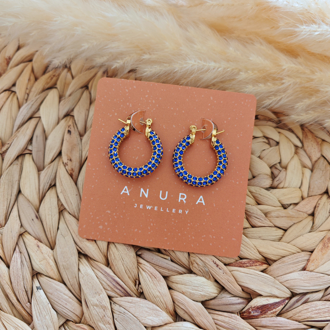 Blue Bling Hoops