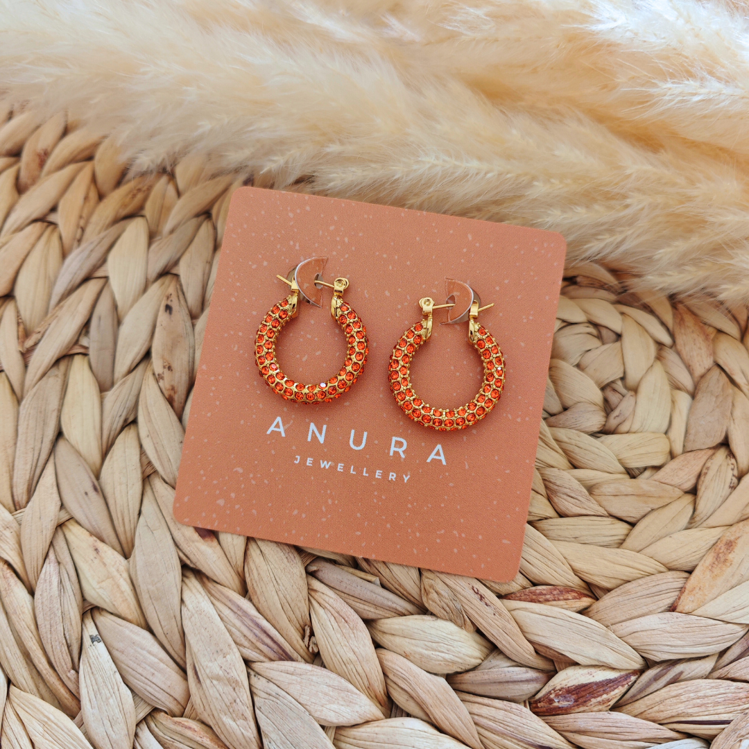 Orange Bling Hoops