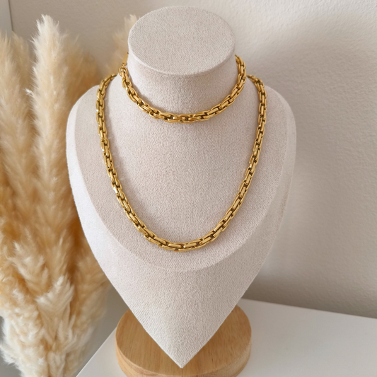 Block Chain Necklace + Bracelet Set