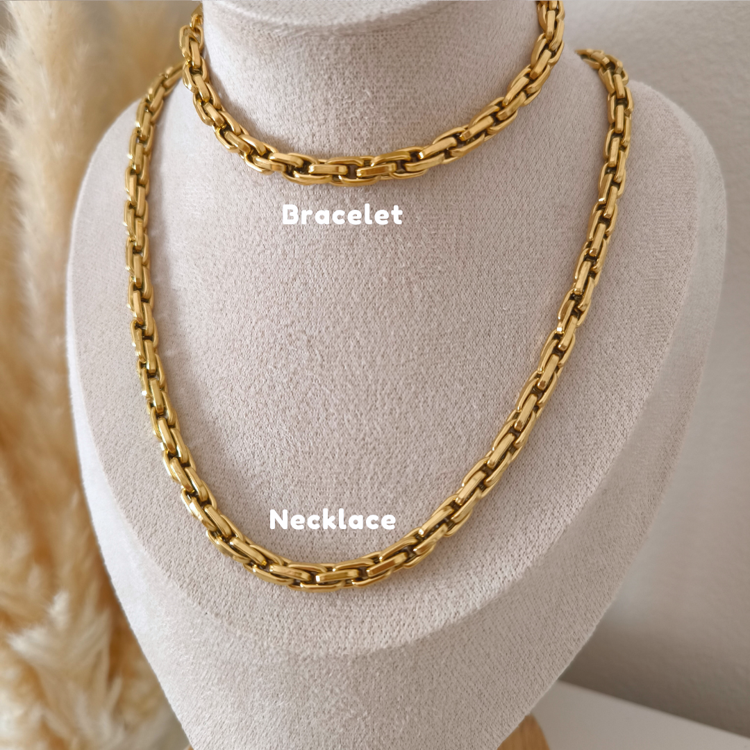 Block Chain Necklace + Bracelet Set